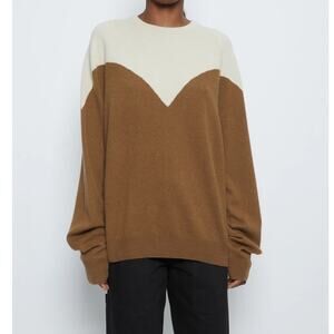 Frenckenberger Boyfriend Crewneck Sweater Small Cream Warm Brown 100% Cashmere